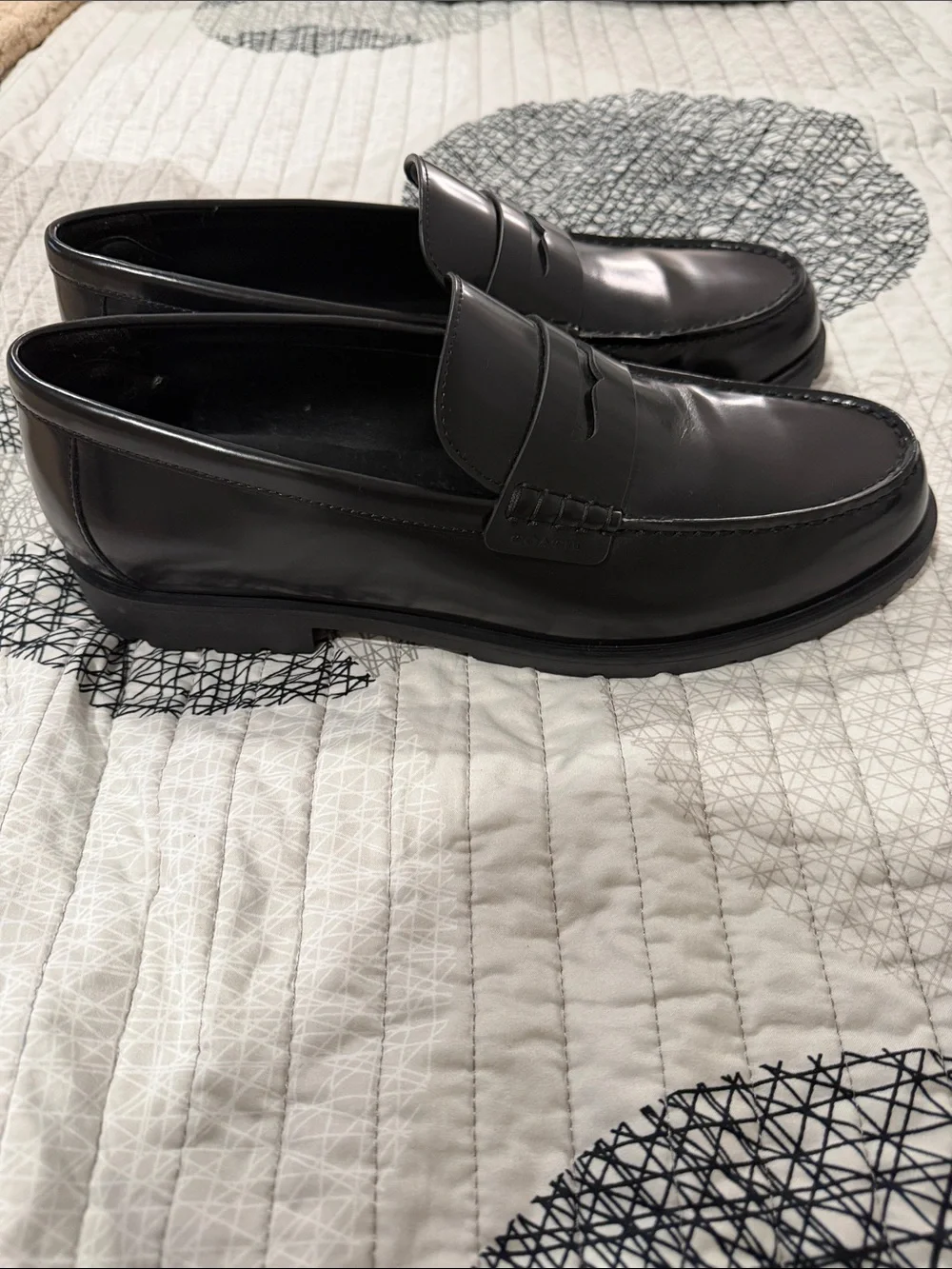 Coach Men's Black Leather Penny Loafers